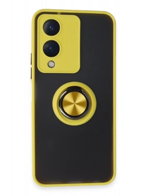 Newface Vivo Y17S Kılıf Montreal Yüzüklü Silikon Kapak - Sarı