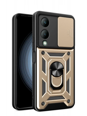 Newface Vivo Y17S Kılıf Pars Lens Yüzüklü Silikon - Gold