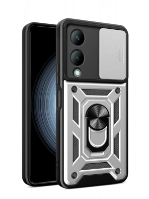 Newface Vivo Y17S Kılıf Pars Lens Yüzüklü Silikon - Gümüş