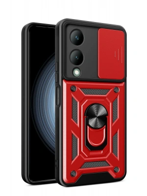 Newface Vivo Y17S Kılıf Pars Lens Yüzüklü Silikon - Kırmızı