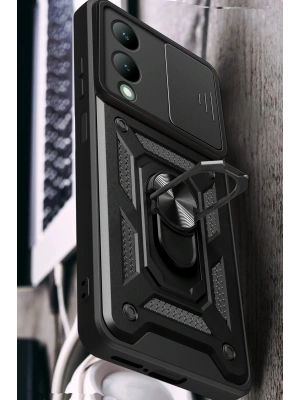 Newface Vivo Y17S Kılıf Pars Lens Yüzüklü Silikon - Kırmızı