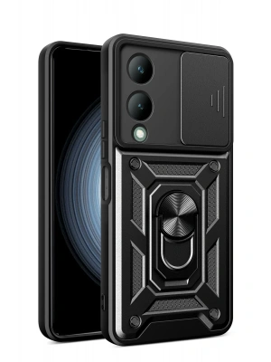 Newface Vivo Y17S Kılıf Pars Lens Yüzüklü Silikon - Siyah