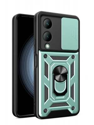 Newface Vivo Y17S Kılıf Pars Lens Yüzüklü Silikon - Yeşil