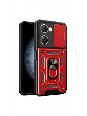 Newface Vivo Y18 Kılıf Pars Lens Yüzüklü Silikon - Kırmızı