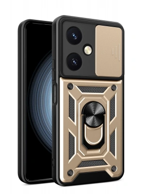 Newface Vivo Y27 Kılıf Pars Lens Yüzüklü Silikon - Gold