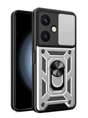 Newface Vivo Y27 Kılıf Pars Lens Yüzüklü Silikon - Gümüş