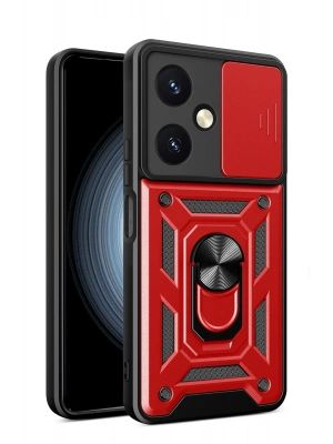 Newface Vivo Y27 Kılıf Pars Lens Yüzüklü Silikon - Kırmızı