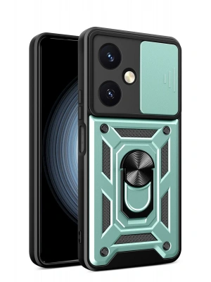 Newface Vivo Y27 Kılıf Pars Lens Yüzüklü Silikon - Yeşil