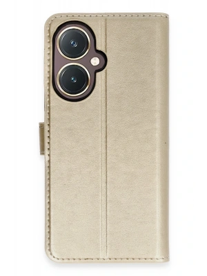 Newface Vivo Y27 Kılıf Trend S Plus Kapaklı Kılıf - Gold