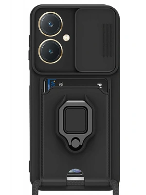 Newface Vivo Y27 Kılıf Zuma Kartvizitli Yüzüklü Silikon - Siyah