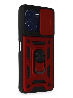 Newface Vivo Y35 Kılıf Pars Lens Yüzüklü Silikon - Kırmızı