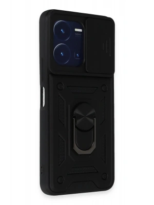 Newface Vivo Y35 Kılıf Pars Lens Yüzüklü Silikon - Siyah