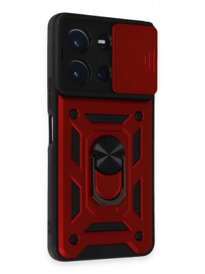 Newface Vivo Y36 Kılıf Pars Lens Yüzüklü Silikon - Kırmızı