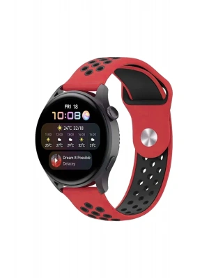 Newface Watch 20mm Spor Delikli Kordon - Kırmızı-Siyah