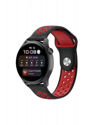 Newface Watch 20mm Spor Delikli Kordon - Siyah-Kırmızı