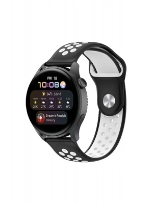 Newface Watch 22mm Spor Delikli Kordon - Siyah-Beyaz