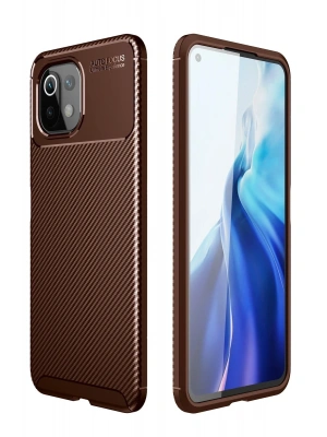 Newface Xiaomi Mİ 11 Lite Kılıf Auto Focus Karbon Kapak - Kahverengi