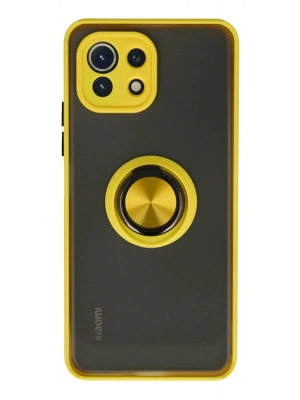 Newface Xiaomi Mİ 11 Lite Kılıf Montreal Yüzüklü Silikon Kapak - Sarı