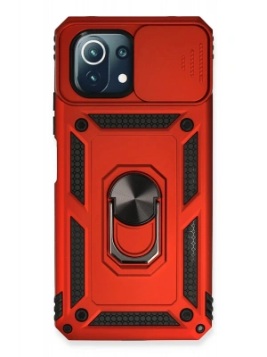 Newface Xiaomi Mİ 11 Lite Kılıf Pars Lens Yüzüklü Silikon - Kırmızı