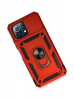 Newface Xiaomi Mİ 11 Lite Kılıf Pars Lens Yüzüklü Silikon - Kırmızı