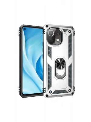 Newface Xiaomi Mİ 11 Lite Kılıf Sofya Yüzüklü Silikon Kapak - Gümüş