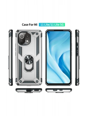 Newface Xiaomi Mİ 11 Lite Kılıf Sofya Yüzüklü Silikon Kapak - Gümüş