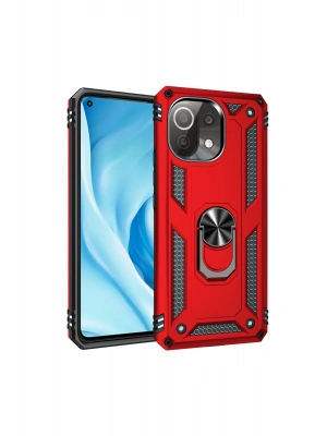 Newface Xiaomi Mİ 11 Lite Kılıf Sofya Yüzüklü Silikon Kapak - Kırmızı