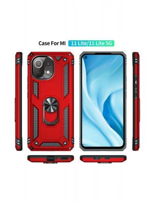 Newface Xiaomi Mİ 11 Lite Kılıf Sofya Yüzüklü Silikon Kapak - Kırmızı