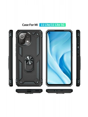 Newface Xiaomi Mİ 11 Lite Kılıf Sofya Yüzüklü Silikon Kapak - Siyah