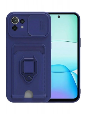 Newface Xiaomi Mİ 11 Lite Kılıf Zuma Kartvizitli Yüzüklü Silikon - Lacivert