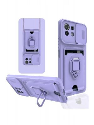 Newface Xiaomi Mİ 11 Lite Kılıf Zuma Kartvizitli Yüzüklü Silikon - Lila