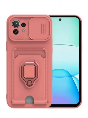 Newface Xiaomi Mİ 11 Lite Kılıf Zuma Kartvizitli Yüzüklü Silikon - Pembe
