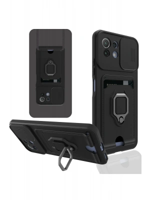 Newface Xiaomi Mİ 11 Lite Kılıf Zuma Kartvizitli Yüzüklü Silikon - Siyah