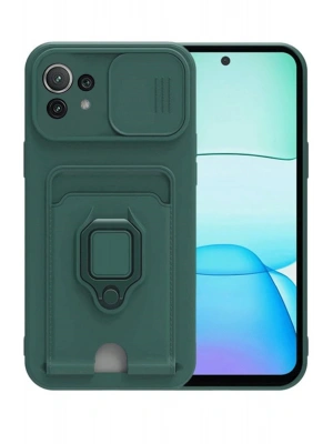 Newface Xiaomi Mİ 11 Lite Kılıf Zuma Kartvizitli Yüzüklü Silikon - Yeşil