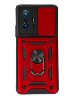 Newface Xiaomi Mi 11T Pro Kılıf Pars Lens Yüzüklü Silikon - Kırmızı