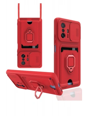 Newface Xiaomi Mi 11T Pro Kılıf Zuma Kartvizitli Yüzüklü Silikon - Kırmızı