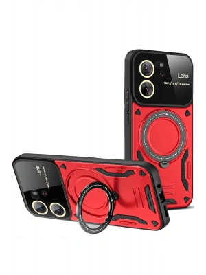 Newface Xiaomi Mi 13T Pro Kılıf Joy Lens Standlı Kapak - Kırmızı