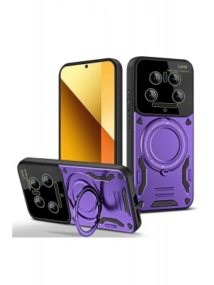 Newface Xiaomi Mi 14 Ultra Kılıf Joy Lens Standlı Kapak - Mor
