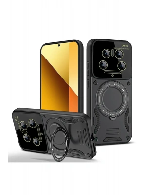Newface Xiaomi Mi 14 Ultra Kılıf Joy Lens Standlı Kapak - Siyah