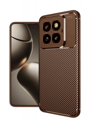 Newface Xiaomi Mi 14T Pro Kılıf Auto Focus Karbon Kapak - Kahverengi