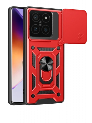 Newface Xiaomi Mi 14T Pro Kılıf Pars Lens Yüzüklü Silikon - Kırmızı