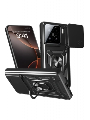 Newface Xiaomi Mi 15 Kılıf Pars Lens Yüzüklü Silikon - Siyah