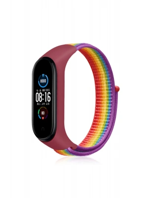 Newface Xiaomi Mi Band 4 Hasırlı Cırtcırtlı Kordon - Gökkuşağı