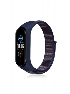 Newface Xiaomi Mi Band 4 Hasırlı Cırtcırtlı Kordon - Lacivert-Mor