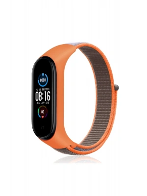 Newface Xiaomi Mi Band 4 Hasırlı Cırtcırtlı Kordon - Turuncu-Gri