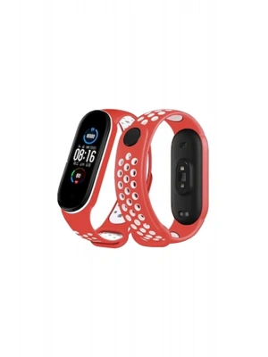 Newface Xiaomi Mi Band 6 Spor Delikli Kordon - Kırmızı-Beyaz