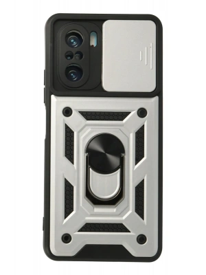 Newface Xiaomi Poco F3 Kılıf Pars Lens Yüzüklü Silikon - Gümüş