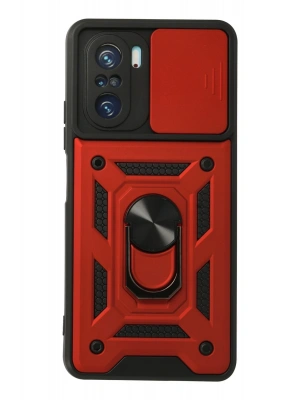 Newface Xiaomi Poco F3 Kılıf Pars Lens Yüzüklü Silikon - Kırmızı