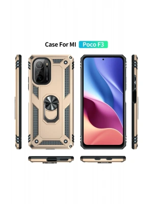 Newface Xiaomi Poco F3 Kılıf Sofya Yüzüklü Silikon Kapak - Gold