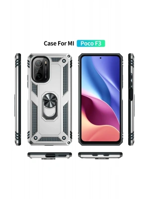 Newface Xiaomi Poco F3 Kılıf Sofya Yüzüklü Silikon Kapak - Gümüş